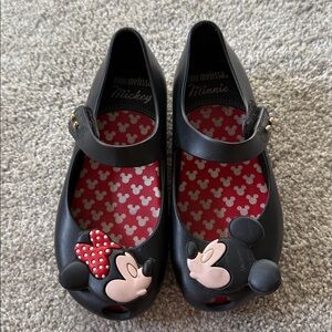 Mini Melissa Black Shoes with Kissing Mickey and Minnie